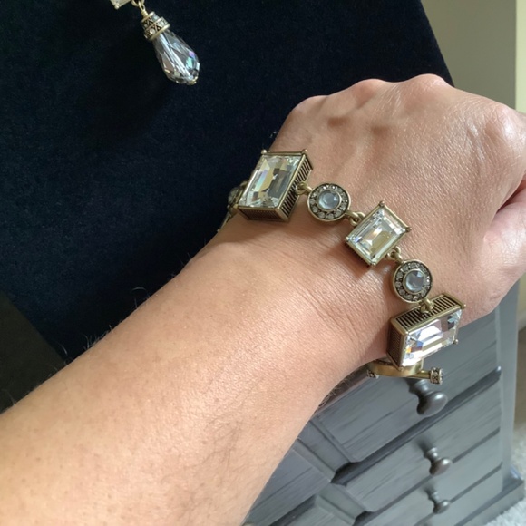 Heidi Daus Conscious Coupling Crystal Necklace & Bracelet Set Clear/ Hematite - Picture 12 of 13